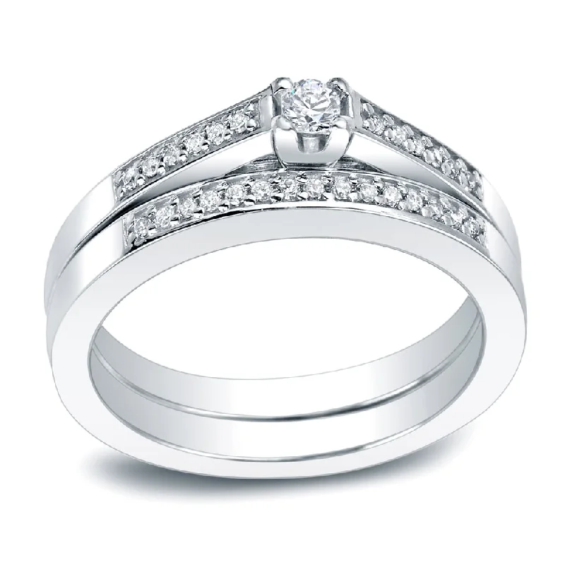 Ladies vintage style engagement rings-Auriya Platinum 1/4ctw Round Diamond Engagement Ring Set