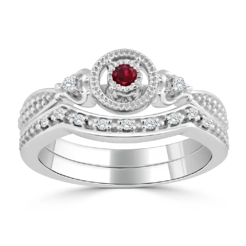 Ladies ruby engagement rings-Auriya Round 1/8ct Red Ruby and 1/8cttw Diamond Halo Engagement Ring Set 14k Gold