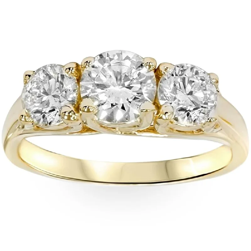 Ladies diamond eternity engagement rings-2ct Three Stone Diamond Engagement Ring 14K Yellow Gold