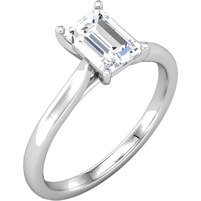 Ladies engagement rings with vintage diamonds-14k White Gold 1 Ct Emerald Cut Solitaire Diamond Engagement Ring Clarity Enhanced