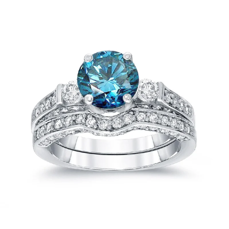 Ladies engagement rings with princess diamonds-Auriya 14k Gold 2ctw 3-Stone Blue Diamond Engagement Ring Set