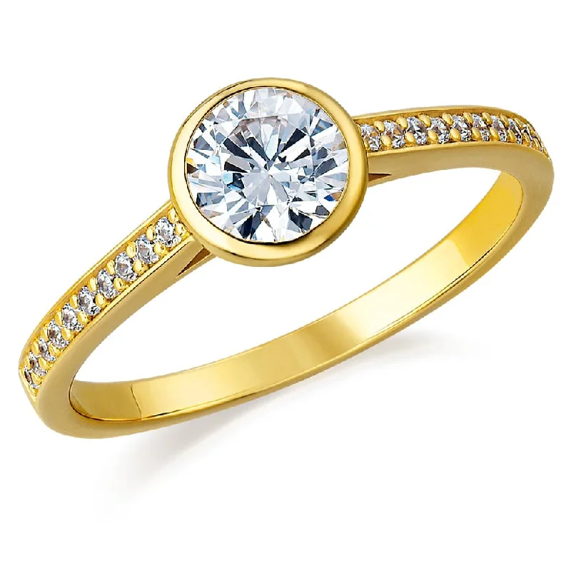 Ladies vintage diamond ring-Classic Pavé Bezel Solitaire Ring