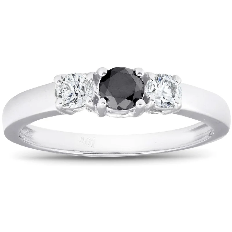 Ladies personalized engagement rings-1/2ct Black & White Diamond 3-Stone Engagement Ring 10K White Gold