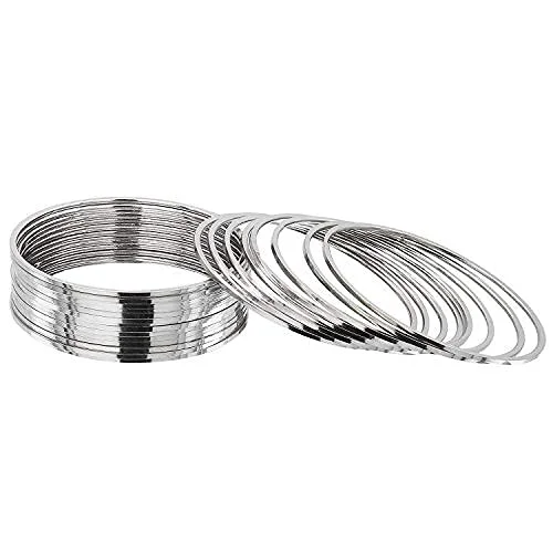 Ladies engraved bangle-Silver-Plated Alloy Set Of 12 Silver Metal Bangles - The Pari