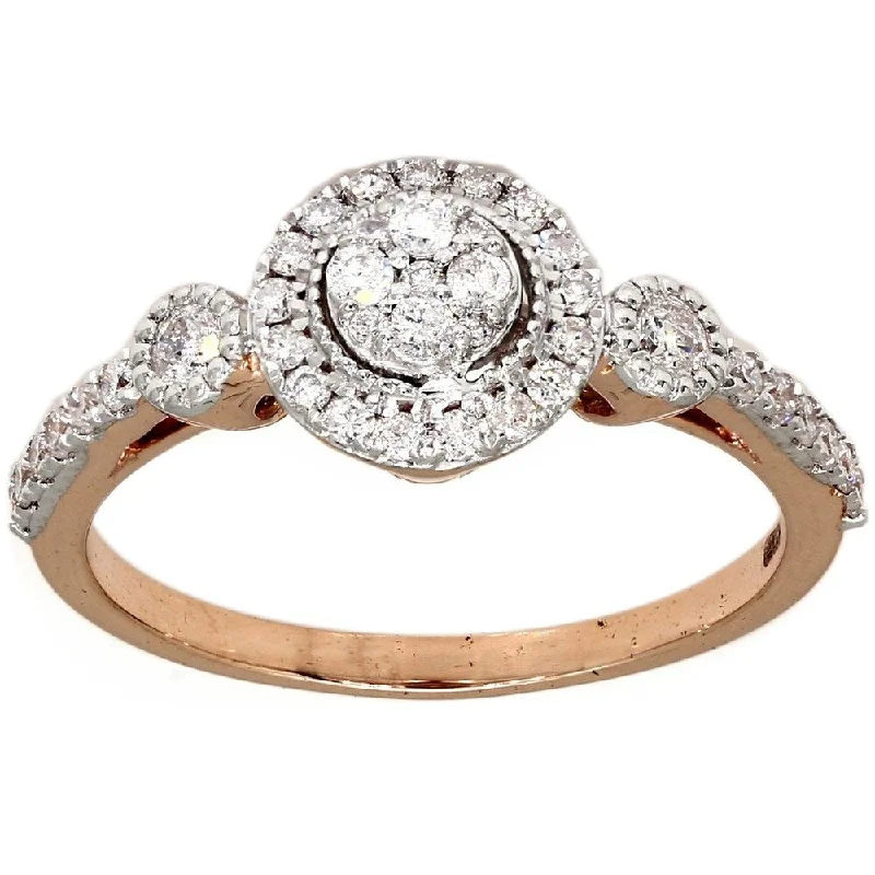 Ladies contemporary engagement rings-Pompeii3 10k Rose Gold .48 Ct. TDW Halo Diamond Engagement Ring Vintage Accents