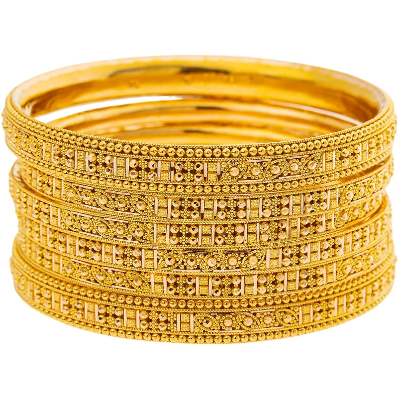 Ladies gemstone bangle-22K Gold Bangles with Filigree Design - Set of 6 (79.7gm)