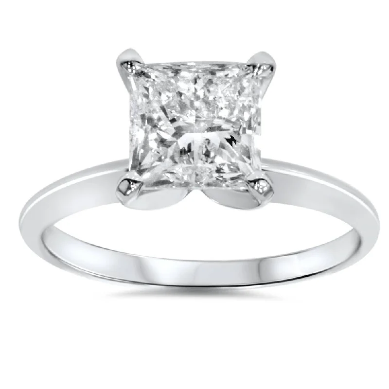 Ladies eternity engagement rings-Pompeii3 14k White Gold 1 Ct Princess Cut Diamond Solitaire Engagement Ring Clarity Enhanced