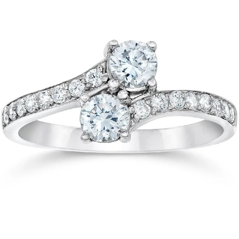 Ladies yellow gold engagement rings-10k White Gold 1cttw TDW Two Stone Engagement Diamond Ring (I-J, I2-I3)