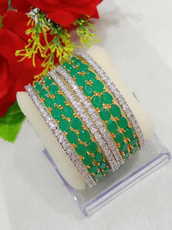 Ladies crystal bangle-Gold-Plated Alloy Designer Green Combo Of Ad Bangles - The Pari