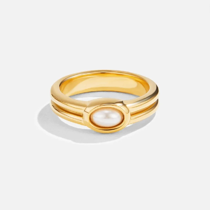 Ladies pearl and diamond ring-Chunky Pearl 18K Gold Ring