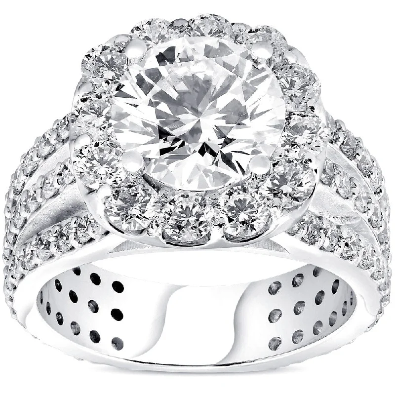 Ladies traditional engagement rings-Pompeii3 14K White Gold 4 1/2 ct TDW Diamond Clarity Enhanced Halo 3-Row Engagement Ring