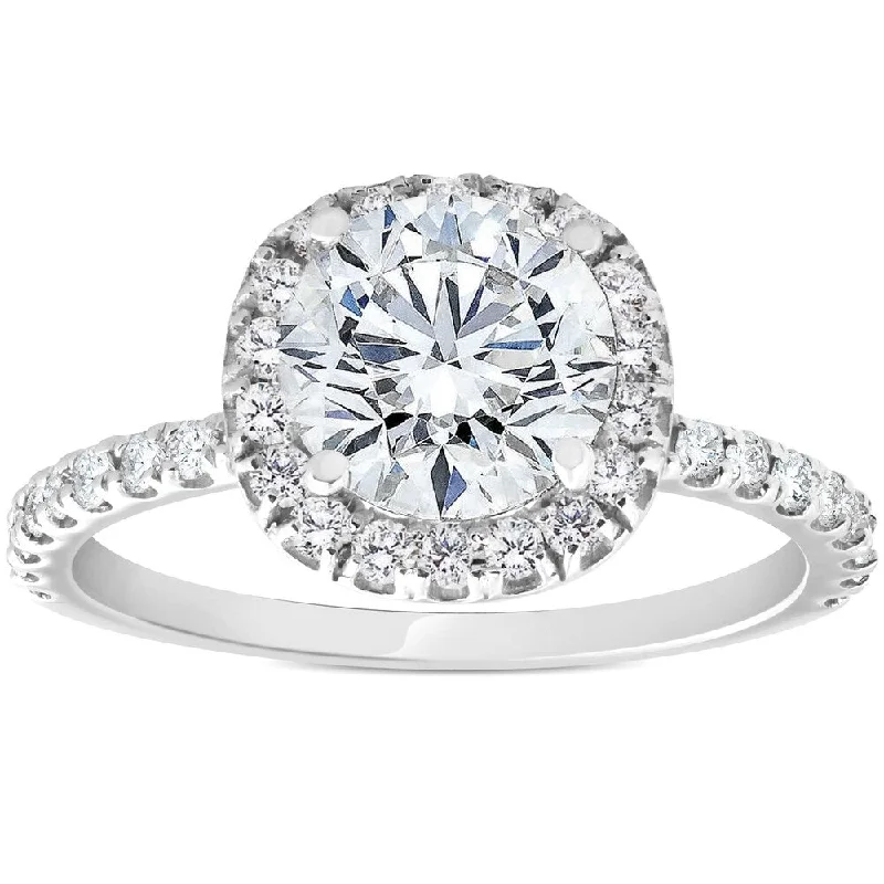 Ladies heirloom engagement rings-Pompeii3 14K White Gold 1 3/8ct Round Cut Diamond Halo Engagement Ring Clarity Enhanced (G-H/SI2-I1) - White G-H