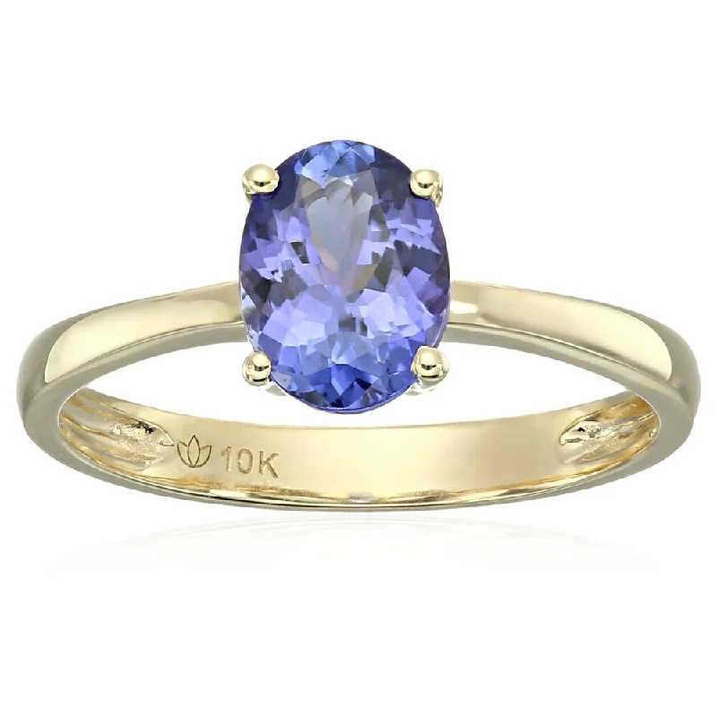 Ladies solitaire diamond engagement rings-10k Yellow Gold AAA Tanzanite Oval Solitaire Engagement Ring Size - 7