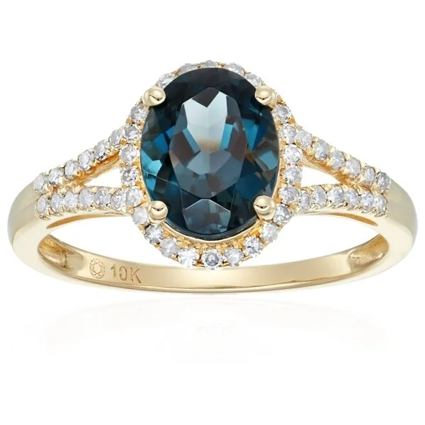 Ladies emerald engagement rings-10k Yellow Gold London Blue Topaz Diamond Oval Engagement Ring, Size 7