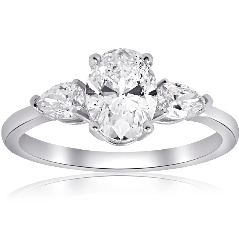 Ladies round diamond engagement rings-1 3/8CT Oval & Pear Shape Diamond Engagement Ring 14k White Gold