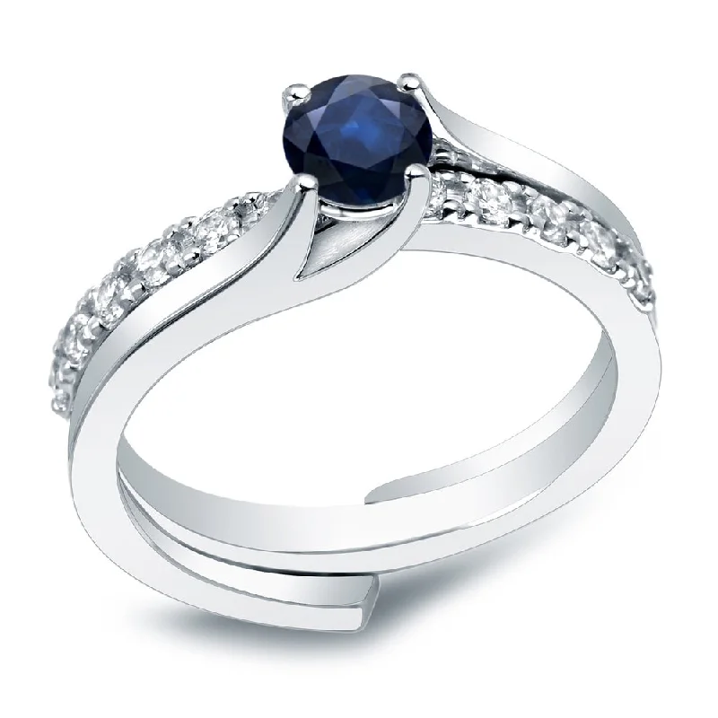 Ladies halo engagement rings with diamonds-Auriya Platinum 3/5ct Blue Sapphire and 2/5ctw Diamond Engagement Ring Set