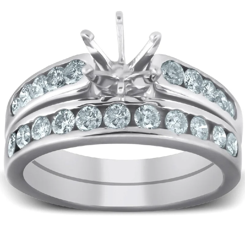 Ladies unique engagement rings with stones-Pompeii3 14k White Gold 1 ct TDW Diamond Engagement Matching Wedding Ring Setting Mounting