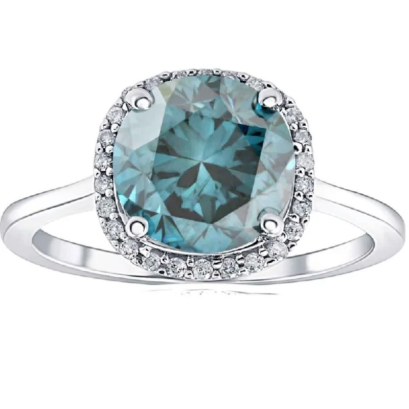 Ladies affordable diamond engagement rings-VS 3 1/4Ct Blue Diamond Halo Engagement Ring Lab Grown in 14k White Gold