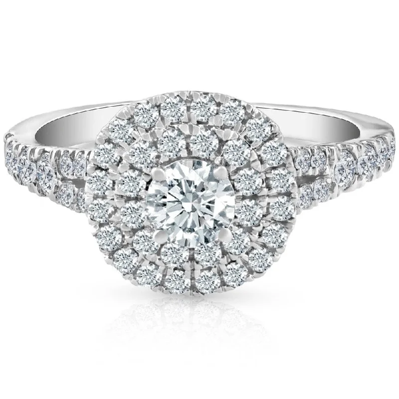 Ladies diamond band engagement rings-1 Ct TW Lab Grown Diamond Cushion Halo Engagement Ring in White Gold