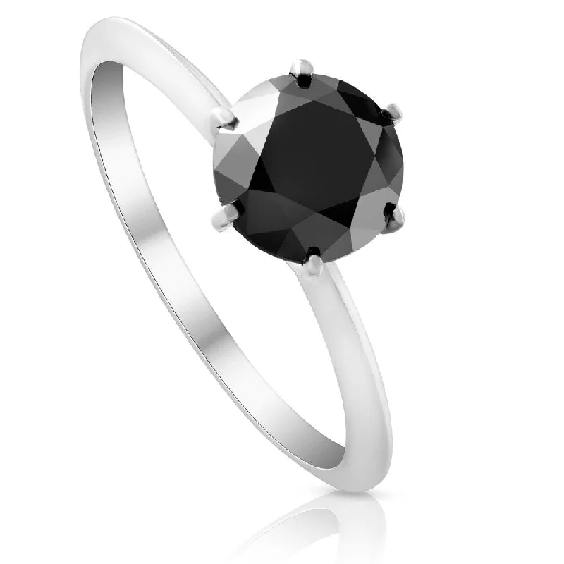 Ladies sapphire engagement rings-1 1/2 Ct Black Diamond Solitaire Engagement Ring 14k White Gold