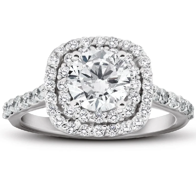 Ladies white diamond engagement rings-2 1/4 Ct Diamond Cushion Halo Engagement Ring 14k White Gold