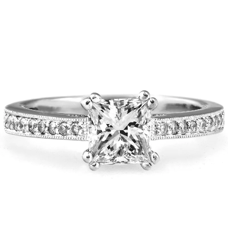 Ladies diamond engagement rings-1 1/2 Ct Princess Cut Diamond Engagement Ring 18k White Gold (I-J/VS2-SI1)