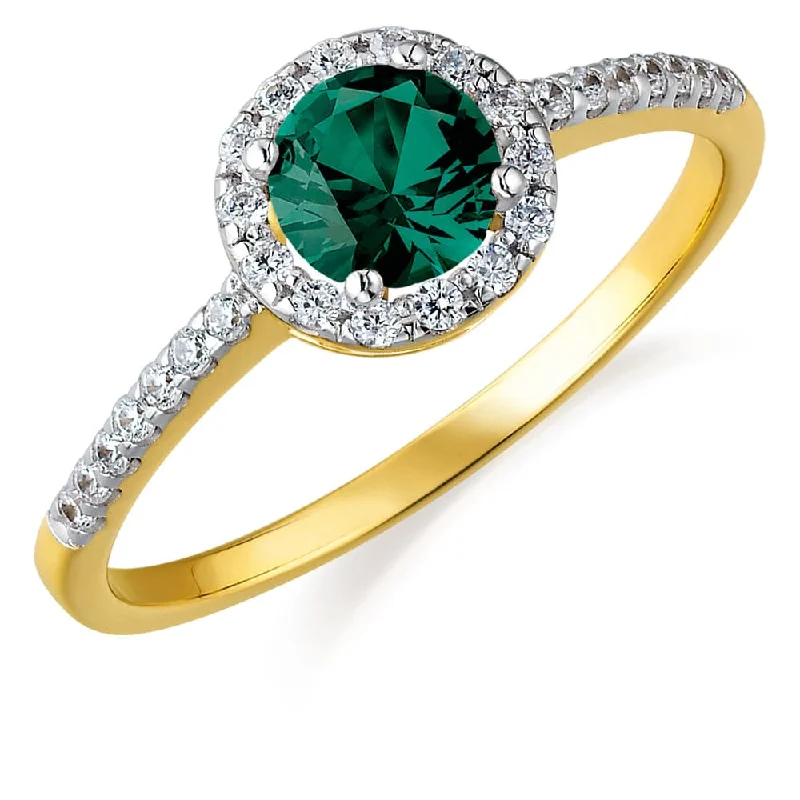 Ladies cushion cut ring-Tru-Emerald Posh Halo Ring