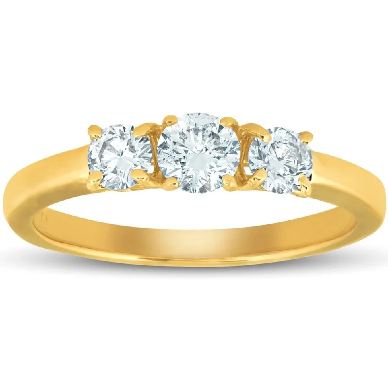 Ladies eternity engagement rings-Pompeii3 14k White Yellow or Rose Gold 3/4 ct Three Stone Diamond Engagement Anniversary Ring