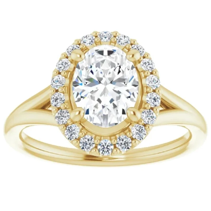 Ladies engagement rings with colored diamonds-1 1/4Ct Oval Diamond Engagement Ring 14k Yellow Gold Halo Band Enhanced