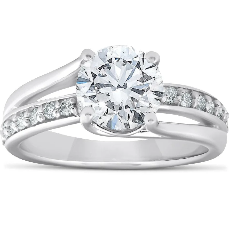 Ladies eco-friendly engagement rings-14k White Gold 2 1/4 Ct TDW Round Diamond Engagement Ring with Side Stones Clarity Enhanced