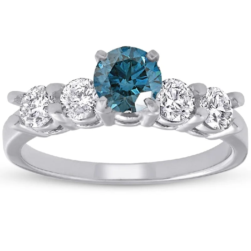 Ladies eco-friendly engagement rings-Pompeii3 14K White Gold 1 1/2 ct TDW Blue & White Diamond Engagement Ring 14K White Gold