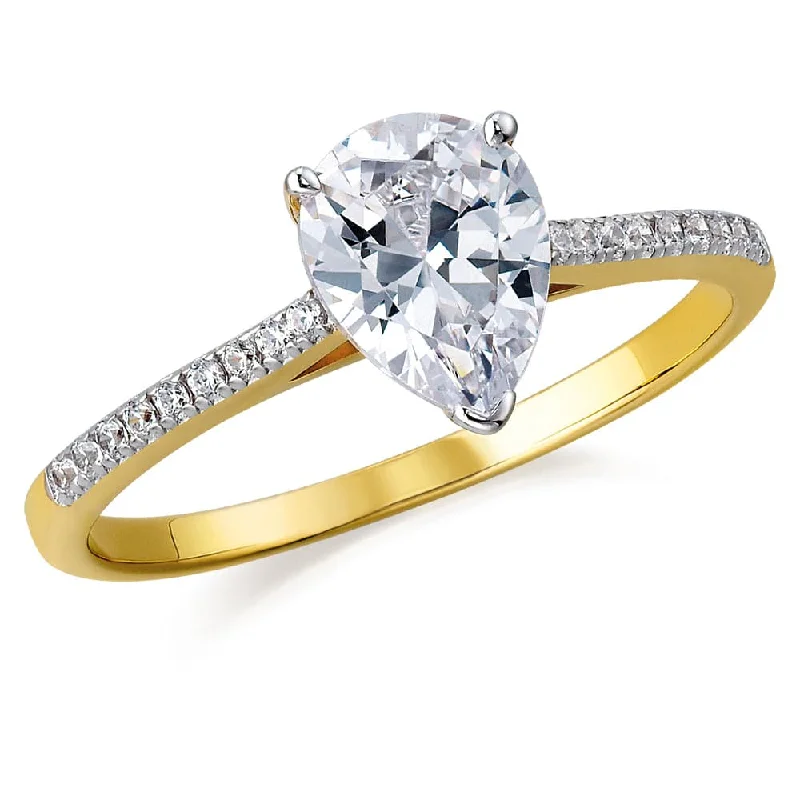 Ladies gold cocktail ring-Shining Pear Cut Solitaire Ring