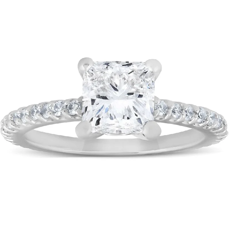 Ladies diamond eternity engagement rings-2 Ct Diamond Engagement Ring Princess Cut 14k White Gold