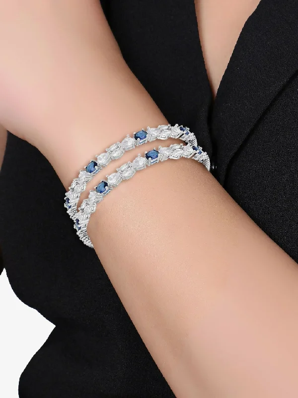 Ladies vintage gold bracelet-Women Partywear American Diamond Blue Bangles By House of Ree