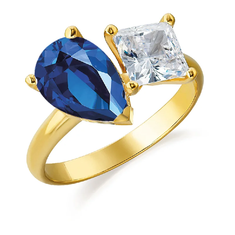 Ladies anniversary band-Toi et Moi Tru-Sapphire and Princess Cut Ring