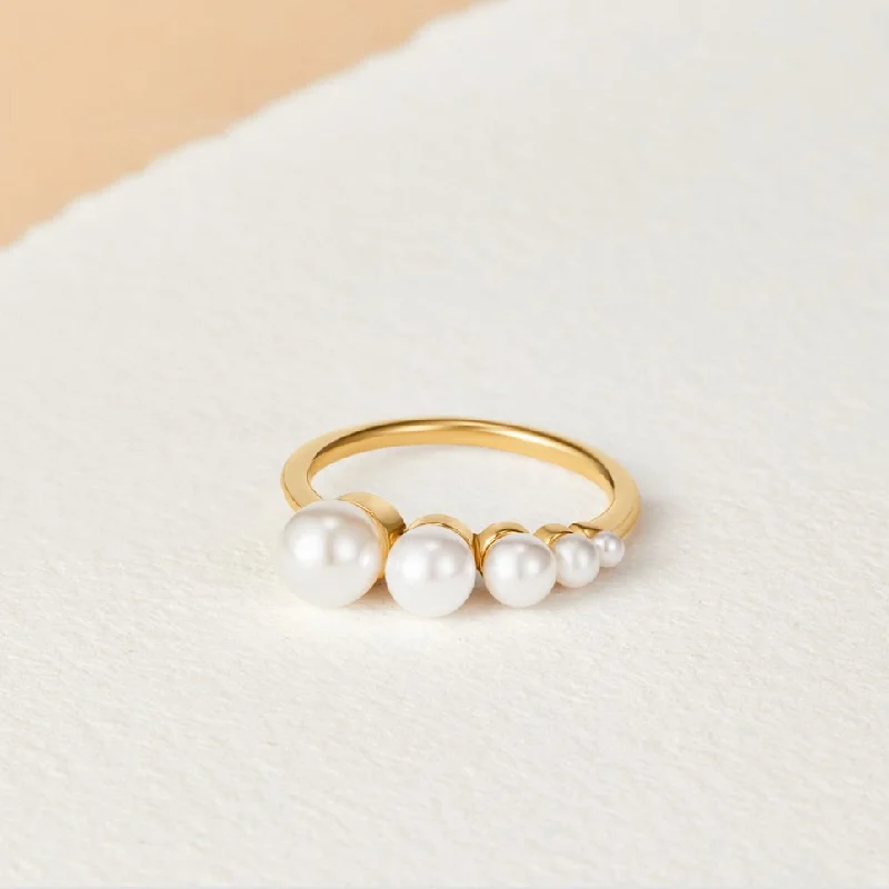 Ladies round diamond ring-Ivy Pearl Gold Ring