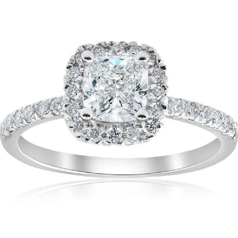 Ladies gold engagement rings-Pompeii3 14k White Gold 2 ct TDW Cushion Diamond Clarity Enhanced Halo Engagement Ring