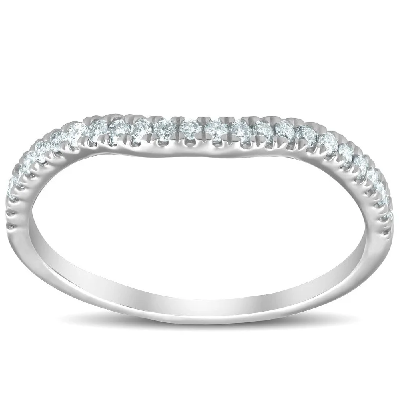 Ladies platinum solitaire engagement rings-Pompeii3 10k White Gold 1/4 Ct TDW Diamond Contour Curved Engagement Wedding Guard Ring