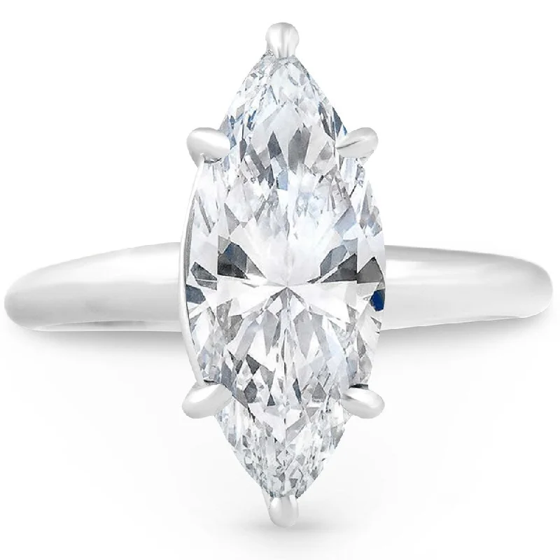 Ladies classic engagement rings-Certified 3Ct Marquise Diamond Solitaire Engagement Ring White Gold Lab Grown