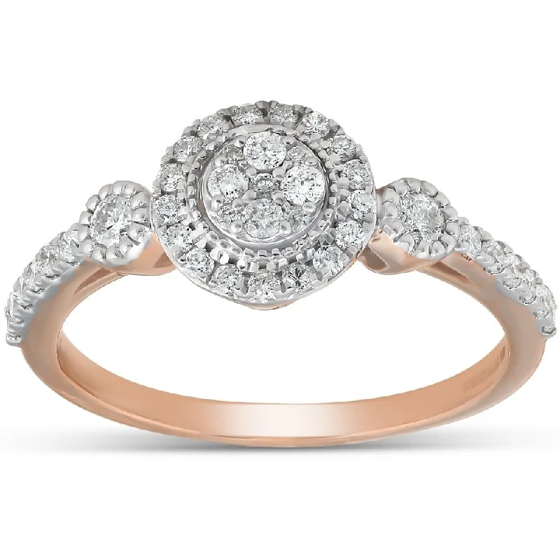 Ladies platinum engagement rings-Pompeii3 10k Rose Gold 1/2 Ct TDW Diamond Round Halo Engagement Vintage Ring