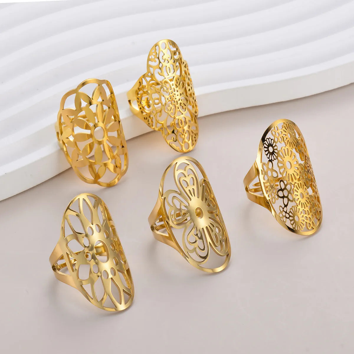 Ladies cubic zirconia ring-Retro Exaggerated Geometric Stainless Steel Plating Open Rings