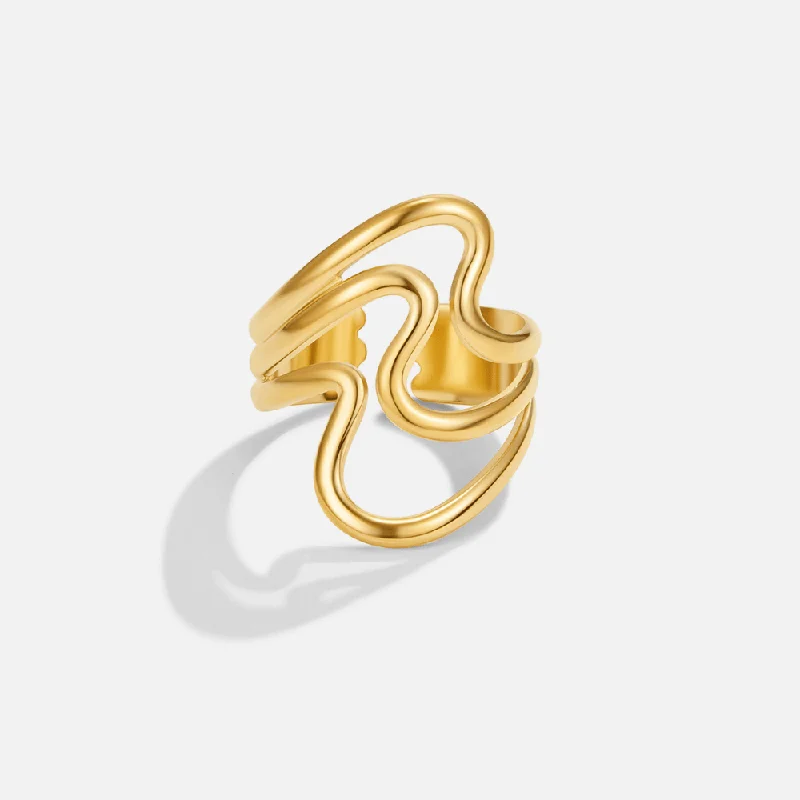 Ladies anniversary band-Golden Waves Wrap Ring