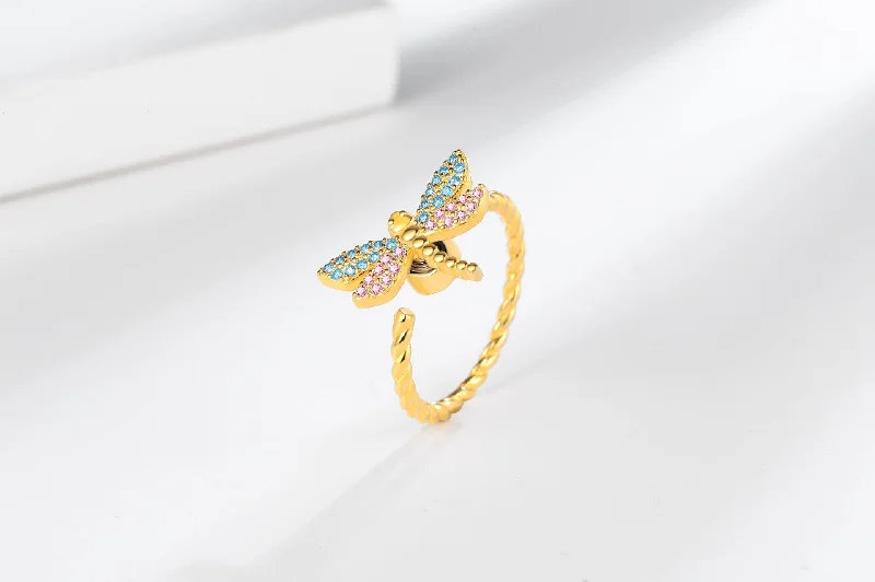 Ladies channel set ring-Wholesale Simple Style Shiny Dragonfly Copper Plating Inlay Zircon Open Rings Anxiety Ring