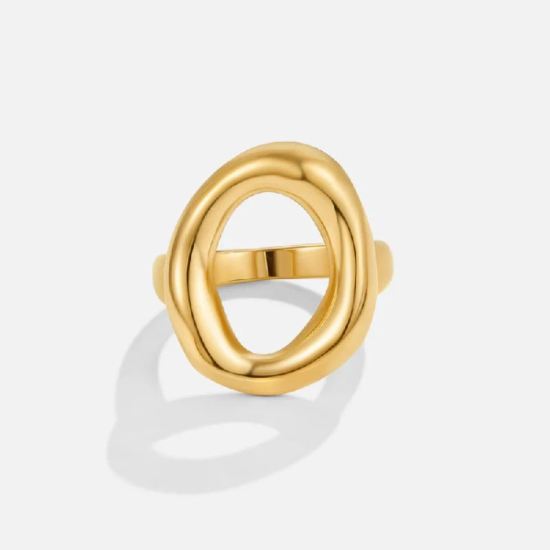 Ladies classic solitaire ring-Vina Melted Gold Ring