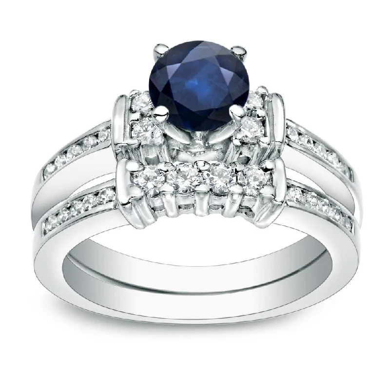 Ladies classic solitaire engagement rings-Auriya 14k Gold 3/5ct Blue Sapphire and 2/5ctw Diamond Engagement Ring Set