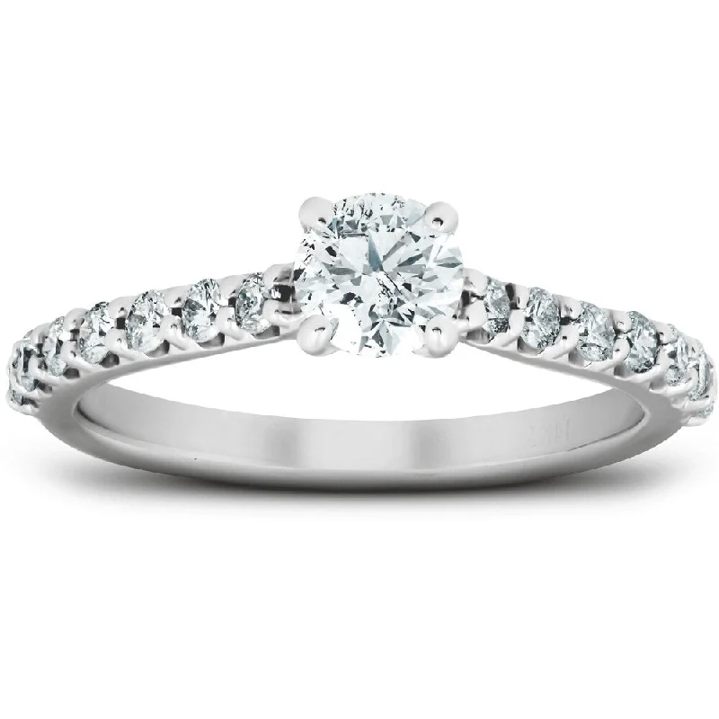 Ladies solitaire engagement rings with diamonds-1 Ct TDW Round Lab Created Diamond Classic Engagement Ring 14k White Gold