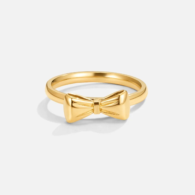 Ladies channel set ring-Ellie Gold Bow Ring