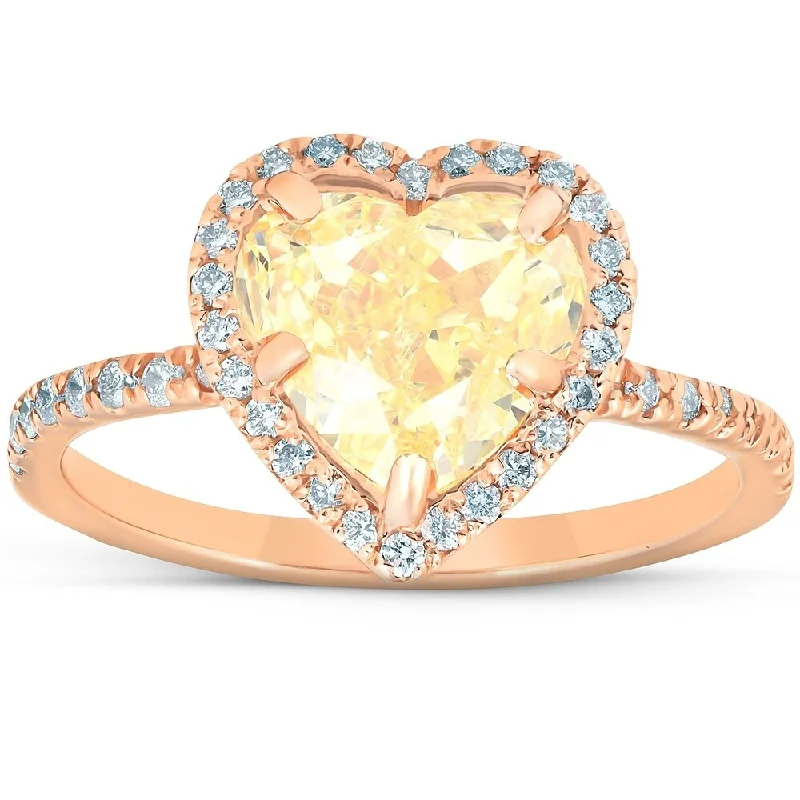 Ladies vintage diamond solitaire engagement rings-2 1/2 Ct Fancy Yellow Heart Diamond GIA Certified Engagement Ring 14k Rose Gold