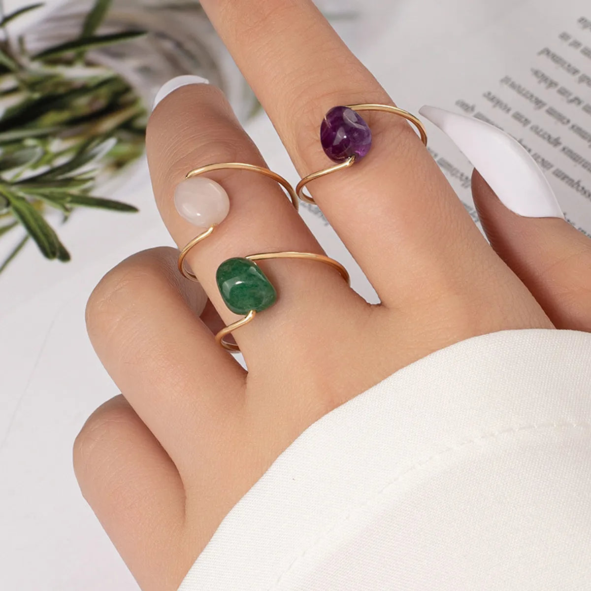 Ladies vintage style ring-Beads Ring Female Niche Simple Retro Stone Ring Couple Ring