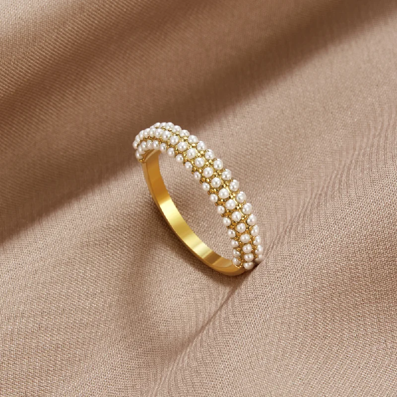 Ladies gemstone wedding ring-Talisa Gold Pearl Ring